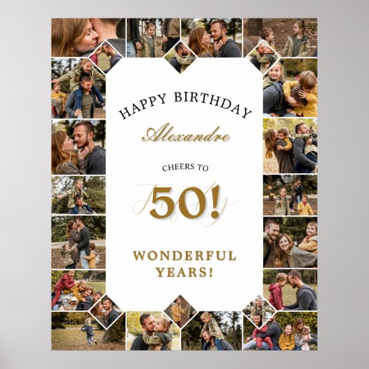 Happy Birthday Cheers To 50 Years Photo Collage Poster (Voorkant)
