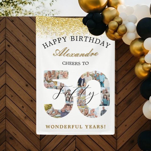 Happy Birthday Cheers To 50 Years Photo Collage Spandoek