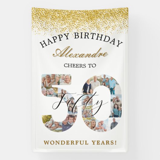 Happy Birthday Cheers To 50 Years Photo Collage Spandoek (Verticaal)