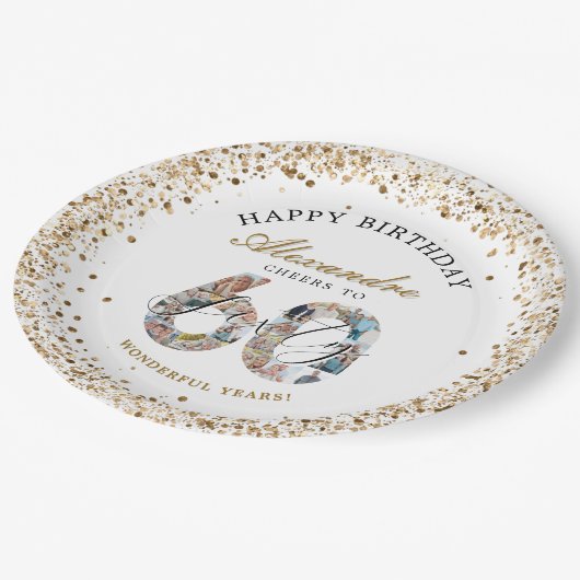  Happy Birthday Cheers To 60 Years Photo Collage Papieren Bordje (Gekanteld)