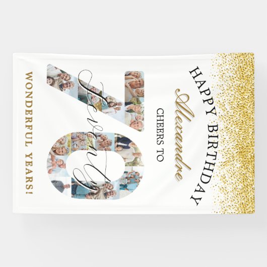  Happy Birthday Cheers To 70 Years Photo Collage Spandoek (Horizontaal)