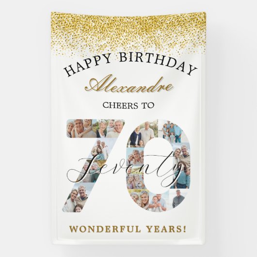  Happy Birthday Cheers To 70 Years Photo Collage Spandoek (Verticaal)