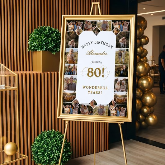 Happy Birthday Cheers To 80 Years Photo Collage Poster