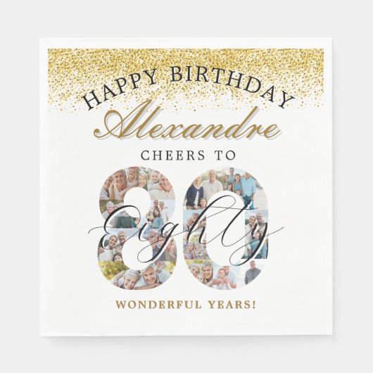Happy Birthday Cheers To 80 Years Photo Collage Servet (Voorkant)