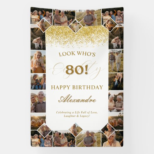 Happy Birthday Cheers To 80 Years Photo Collage Spandoek (Verticaal)