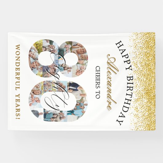 Happy Birthday Cheers To 80 Years Photo Collage Spandoek (Horizontaal)