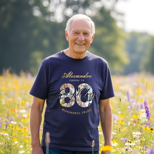  Happy Birthday Cheers To 80 Years Photo Collage T-shirt