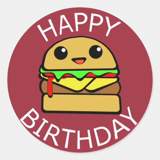 Happy Birthday Cheese Burger Ronde Sticker (Voorkant)