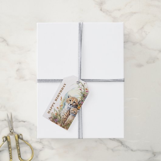 Happy Birthday Cheetah Baby en mama Cadeaulabel (Met Touw)