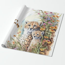 Happy Birthday Cheetah Baby en mama Cadeaupapier