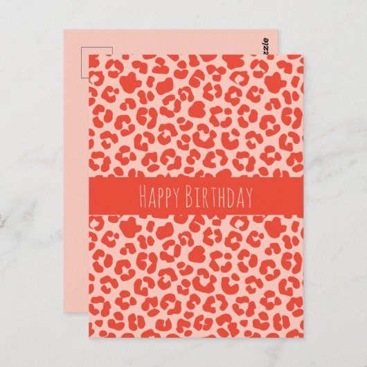 Happy Birthday Cheetah Print Pattern Red Briefkaar Briefkaart (Voorkant / Achterkant)