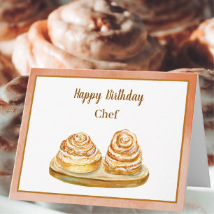Happy Birthday Chef Waterverf Cinnamon Buns Kaart