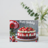 Happy Birthday Cherry Strawberry Cake Briefkaart (Staand voorkant)