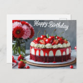 Happy Birthday Cherry Strawberry Cake Briefkaart (Voorkant / Achterkant)