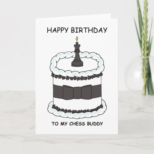 Happy Birthday Chess Buddy Cartoon Cake Kaart (Voorkant)