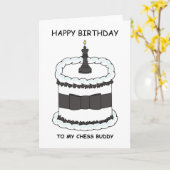 Happy Birthday Chess Buddy Cartoon Cake Kaart (Gele Bloem)
