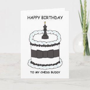 Happy Birthday Chess Buddy Cartoon Cake Kaart