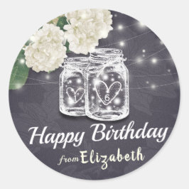 Happy Birthday Chic Mason Jar Flowers String Light Ronde Sticker