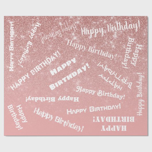 Happy Birthday Chic Roos Gold Glitter Pink Cadeaupapier (Vlak)