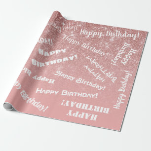 Happy Birthday Chic Roos Gold Glitter Pink Cadeaupapier