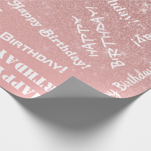 Happy Birthday Chic Roos Gold Glitter Pink Cadeaupapier (Hoek)
