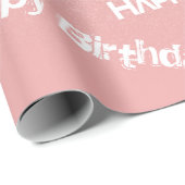 Happy Birthday Chic Roos Gold Glitter Pink Cadeaupapier (Rol Hoek)