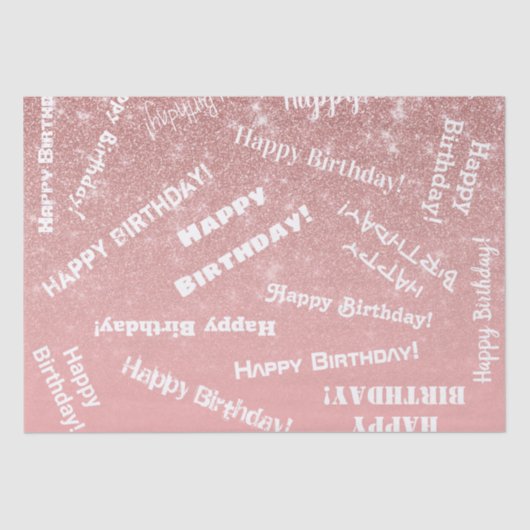 Happy Birthday Chic Roos Gold Glitter Pink Tissuepapier (Voorkant)