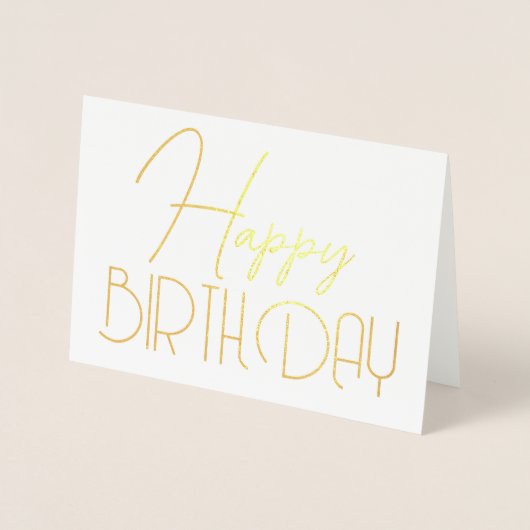 Happy Birthday Chic Script Minimal Glam Silver Folie Kaarten (Voorkant)