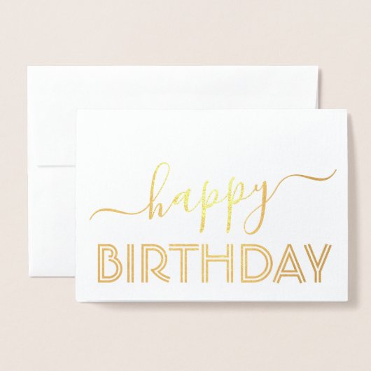 Happy Birthday Chic Script Minimale Glam Gold Real Folie Kaarten (Voorkant met envelop)