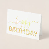 Happy Birthday Chic Script Minimale Glam Gold Real Folie Kaarten (Voorkant)