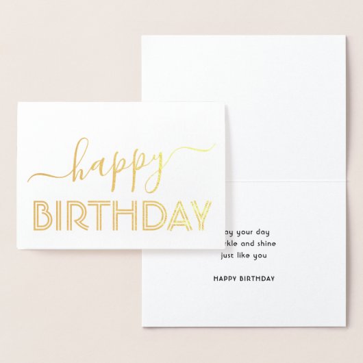 Happy Birthday Chic Script Minimale Glam Gold Real Folie Kaarten (Display)