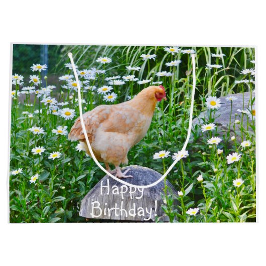 Happy Birthday Chicken with Daisies Groot Cadeauzakje (Achterkant)
