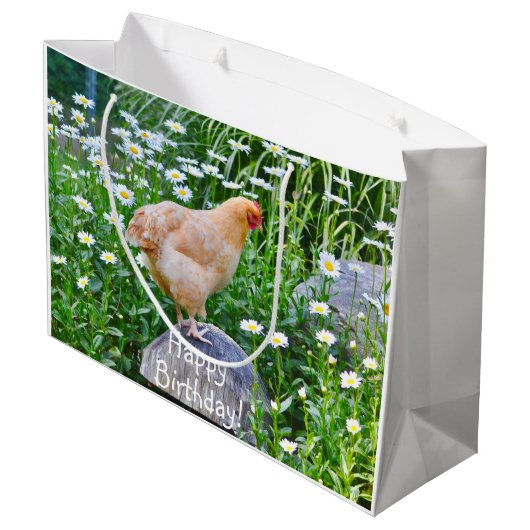 Happy Birthday Chicken with Daisies Groot Cadeauzakje (Achterkant Gekanteld)
