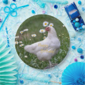 Happy Birthday Chicken with Daisies Papieren Bordje (Feest)