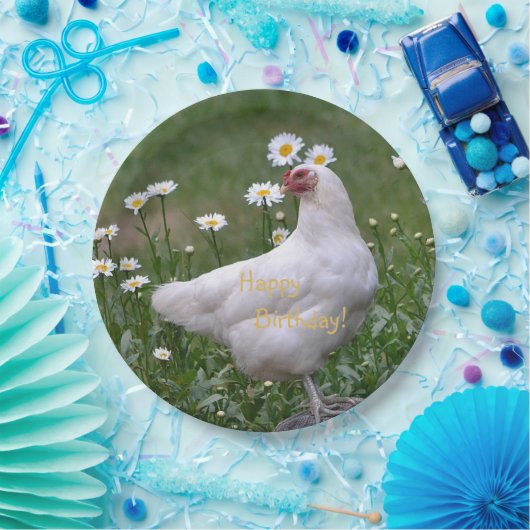 Happy Birthday Chicken with Daisies Papieren Bordje (Feest)
