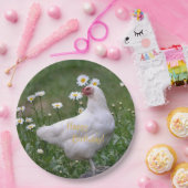 Happy Birthday Chicken with Daisies Papieren Bordje (Feest)