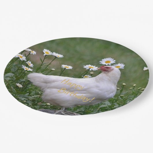 Happy Birthday Chicken with Daisies Papieren Bordje (Gekanteld)