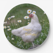Happy Birthday Chicken with Daisies Papieren Bordje (Voorkant)