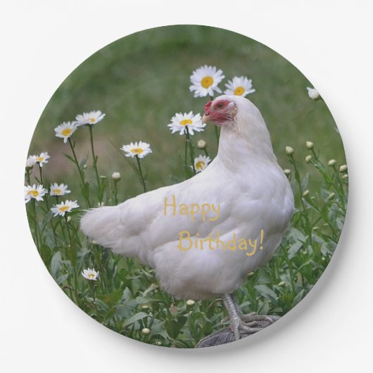 Happy Birthday Chicken with Daisies Papieren Bordje (Voorkant)