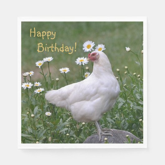 Happy Birthday Chicken with Daisies Servet (Voorkant)