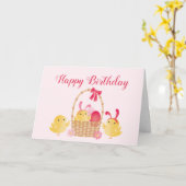 Happy Birthday Chicks Bunny Ears Pink Kaart (Gele Bloem)