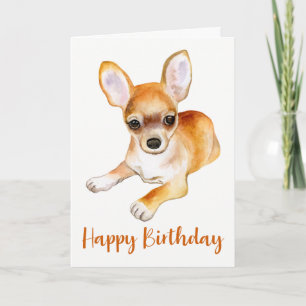 Happy Birthday Chihuahua Puppy Dog Watercolor Kaart
