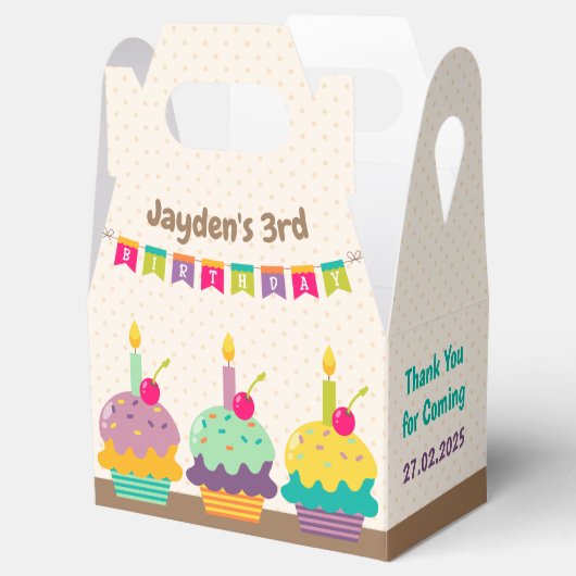 Happy Birthday Children Colorful Cupcakes Bunting Bedankdoosjes (Geopend)