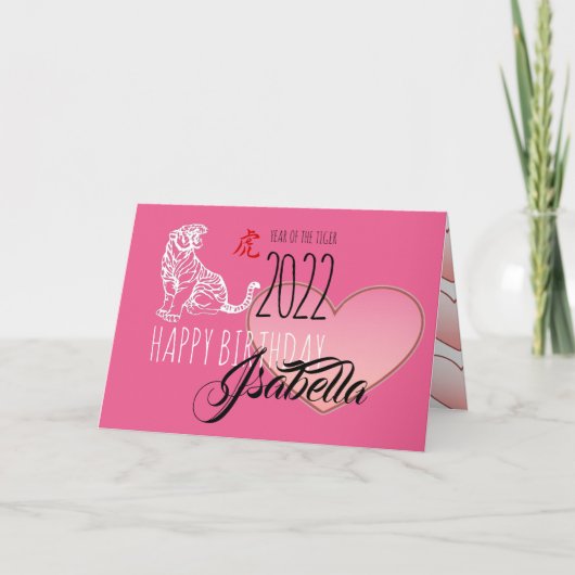 Happy Birthday Chinese ZodiacTiger Girl GC Feestdagen Kaart (Voorkant)