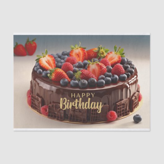 Happy Birthday Chocolade Fruit Cake Tissuepapier (Voorkant)