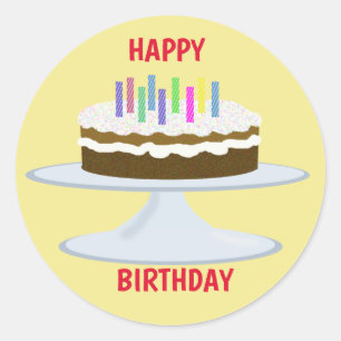 Happy Birthday chocoladetaart en kaarsen Ronde Sticker