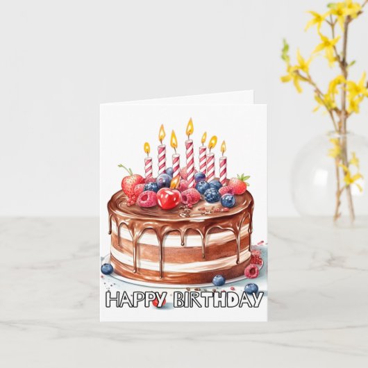 Happy Birthday Chocolate Cake Art Kaart (Gele Bloem)