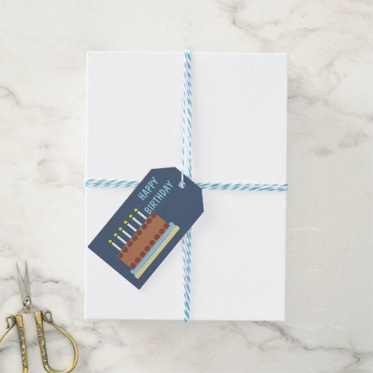 Happy Birthday Chocolate Cake in Blue-Grey Cadeaulabel (Met Touw)