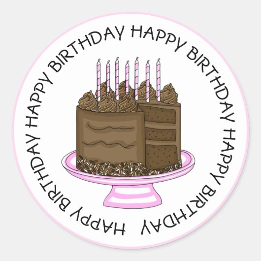 Happy Birthday Chocolate Cake Ronde Sticker (Voorkant)