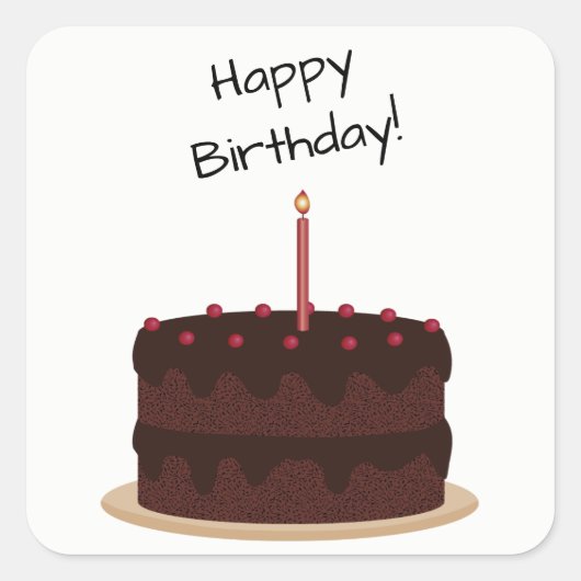 Happy Birthday Chocolate Cake Square Sticker (Voorkant)